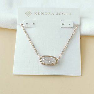 NEW Kendra Scott Elisa Rose Gold Iridescent Drusy Pendant Necklace